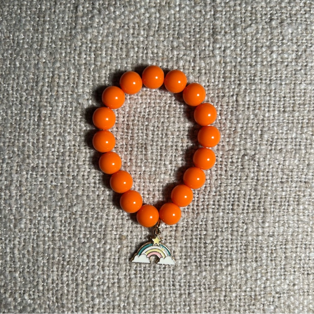 Orange Beaded Kids Bracelet with Rainbow Charm